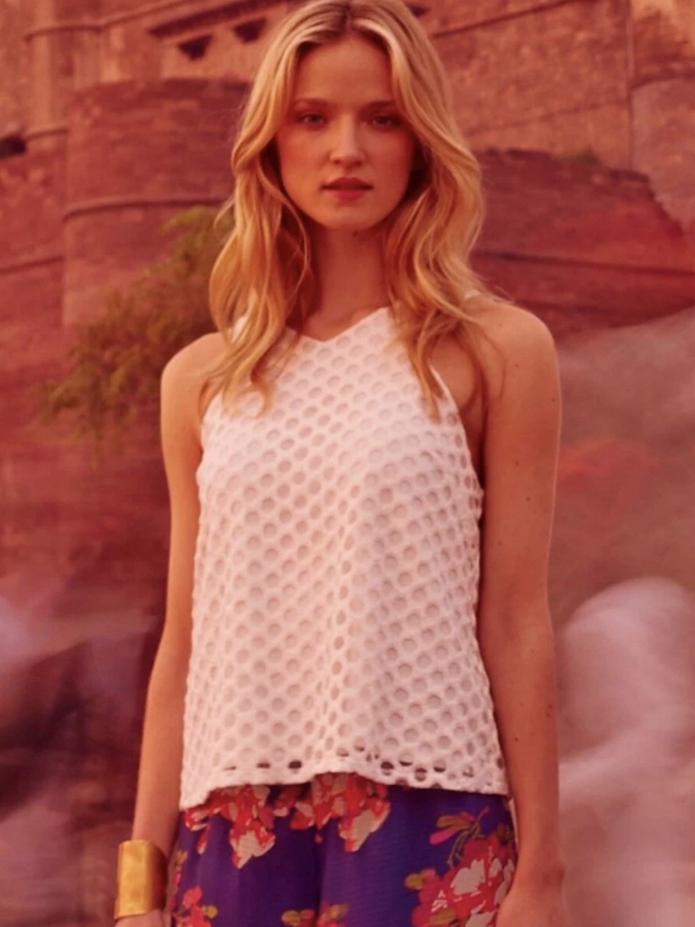 Anthropologie Sunday in Brooklyn White Eyelet V-Neck Circle Lace Tank Lined XL